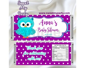 Owl Candy Bar Wrappers,Turquoise Purple Owl Baby Shower Candy Bar Wrappers,(02obs)